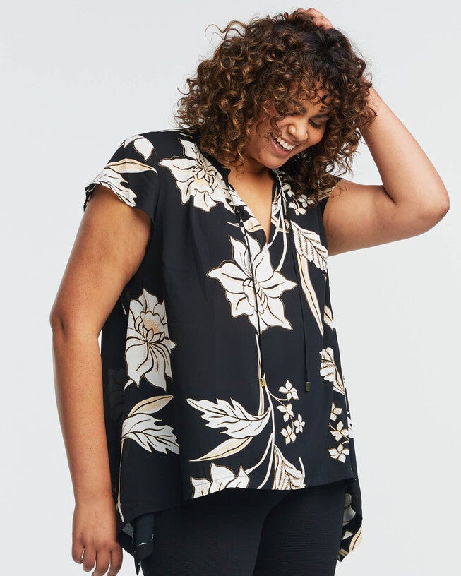 Alani Black Floral Cap Sleeve Top, , alternate image number 7