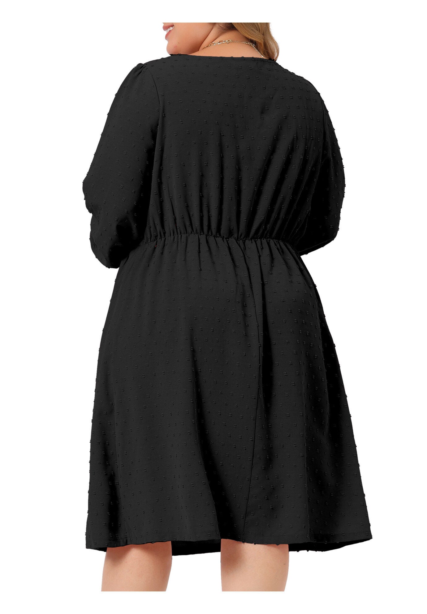 Swiss Dots Long Sleeve Sweetheart Neck Ruffle Tiered Midi Dress, Black / Black, alternate image number 3