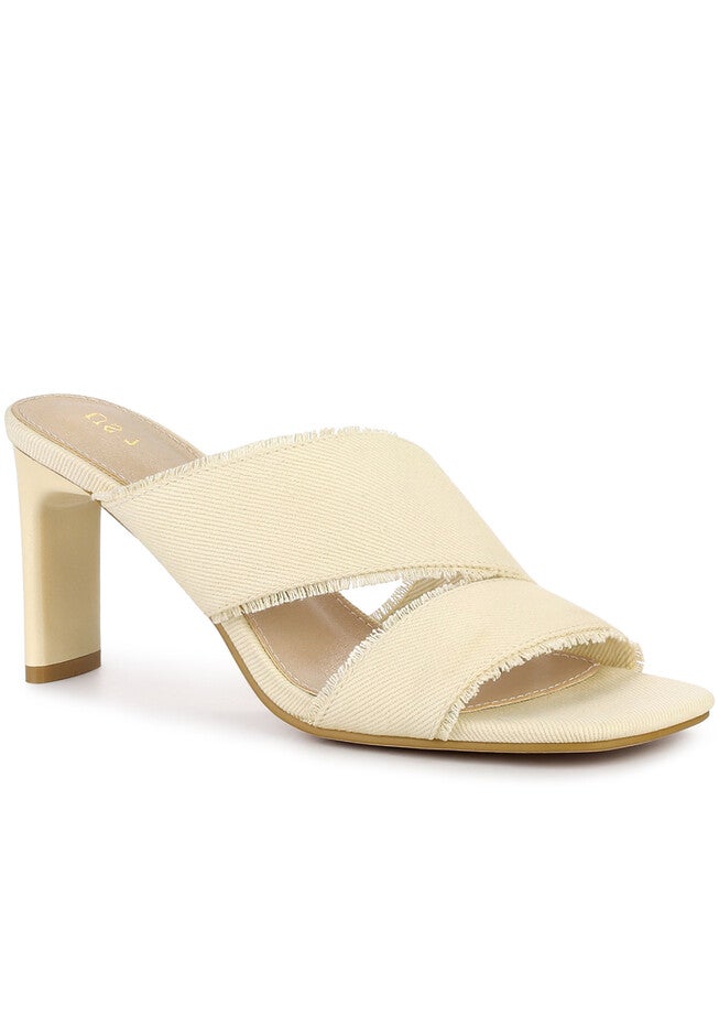 Denim Sandals Chunky Heels Slides Mules, Beige / Beige, hi-res image number null