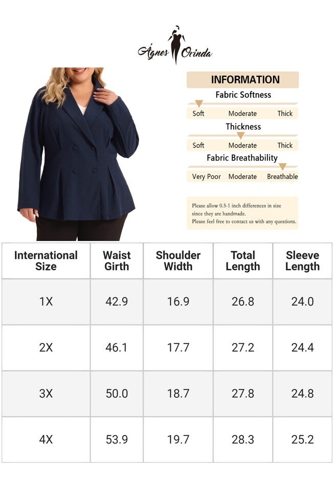 LAPEL COLLAR ELEGANT DOUBLE BREASTED WORK BLAZER, Navy Blue / Navy, alternate image number 4