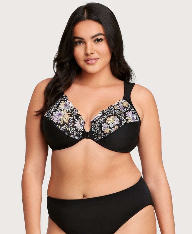 WonderWire Front-Closure Bra, Floral Print / Black, alternate image number 3