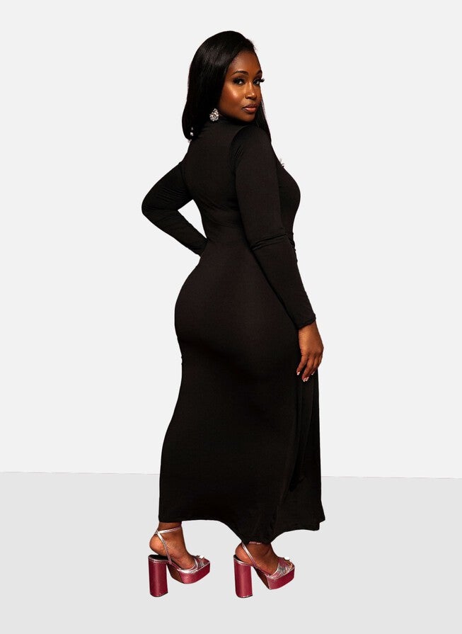 Angel Ruched Detail Slip Maxi Dress, Black / Black, alternate image number 1