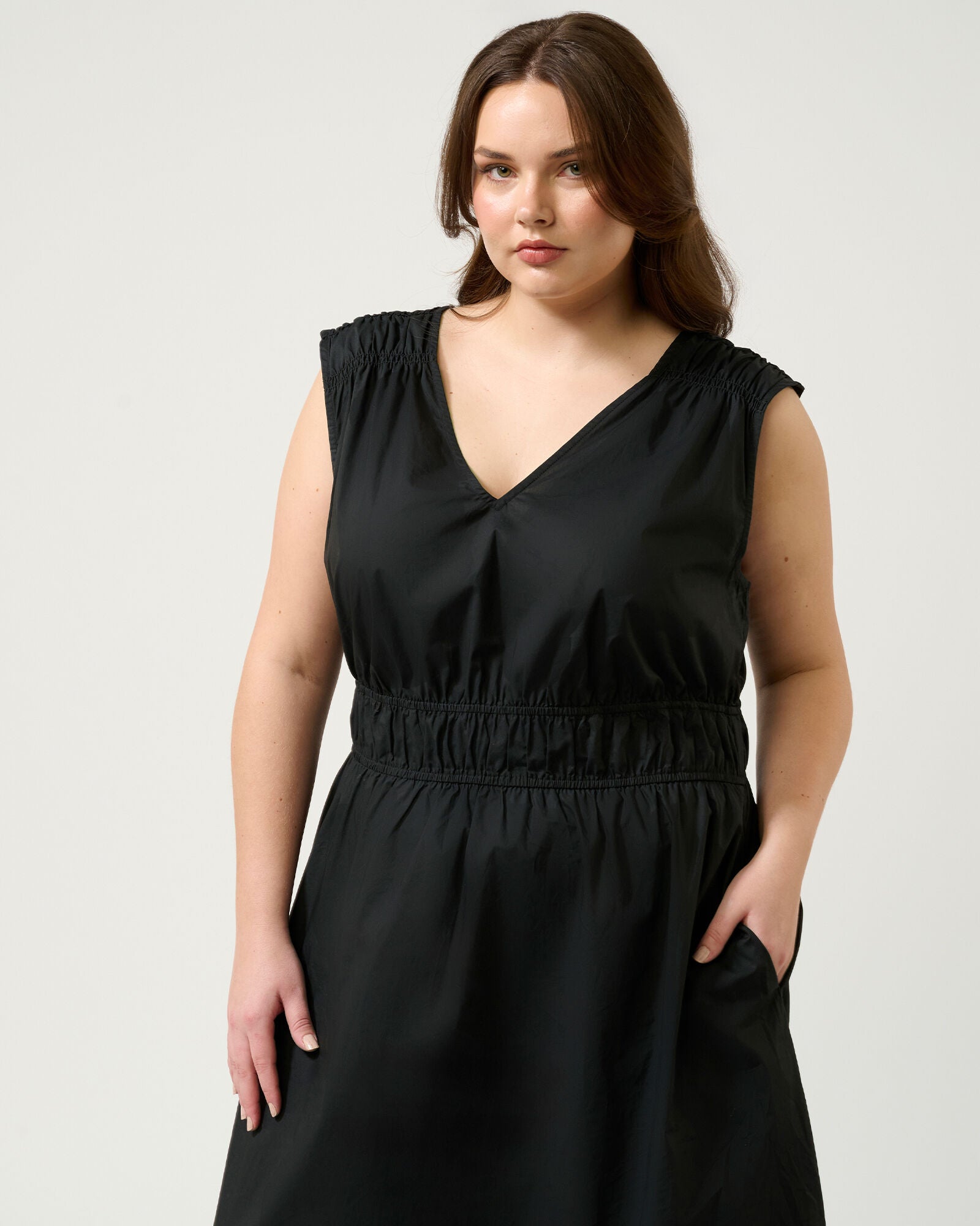 Allyssa Elasticated Midi Dress, Black / Black, alternate image number 2