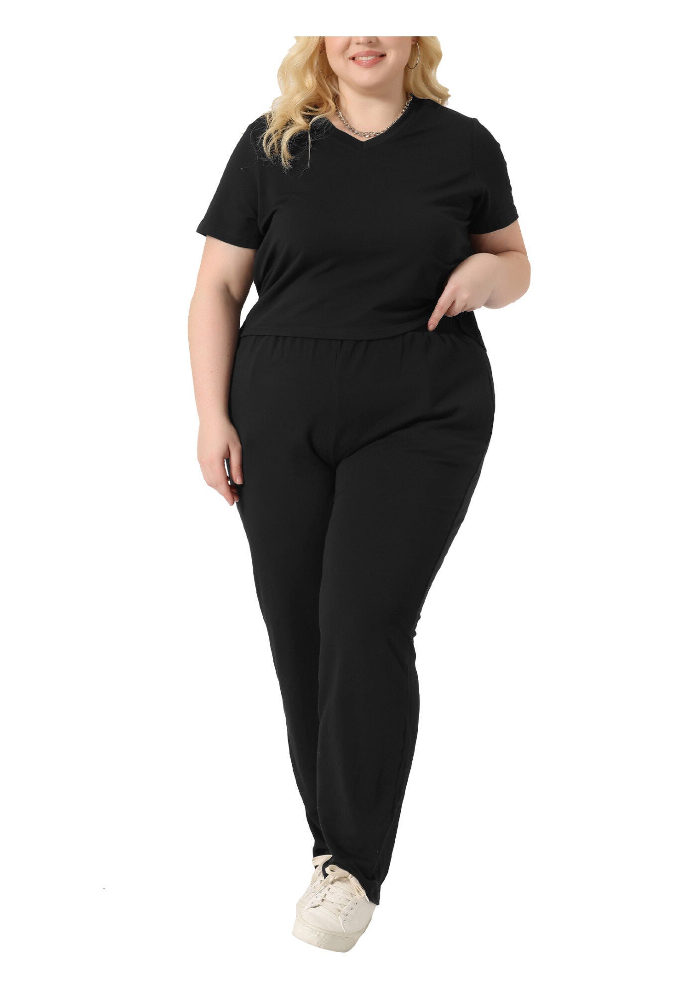 2 Piece Sports Outfit Short Sleeve Sweatshirt with Sweatpants, Black / Black, alternate image number 3