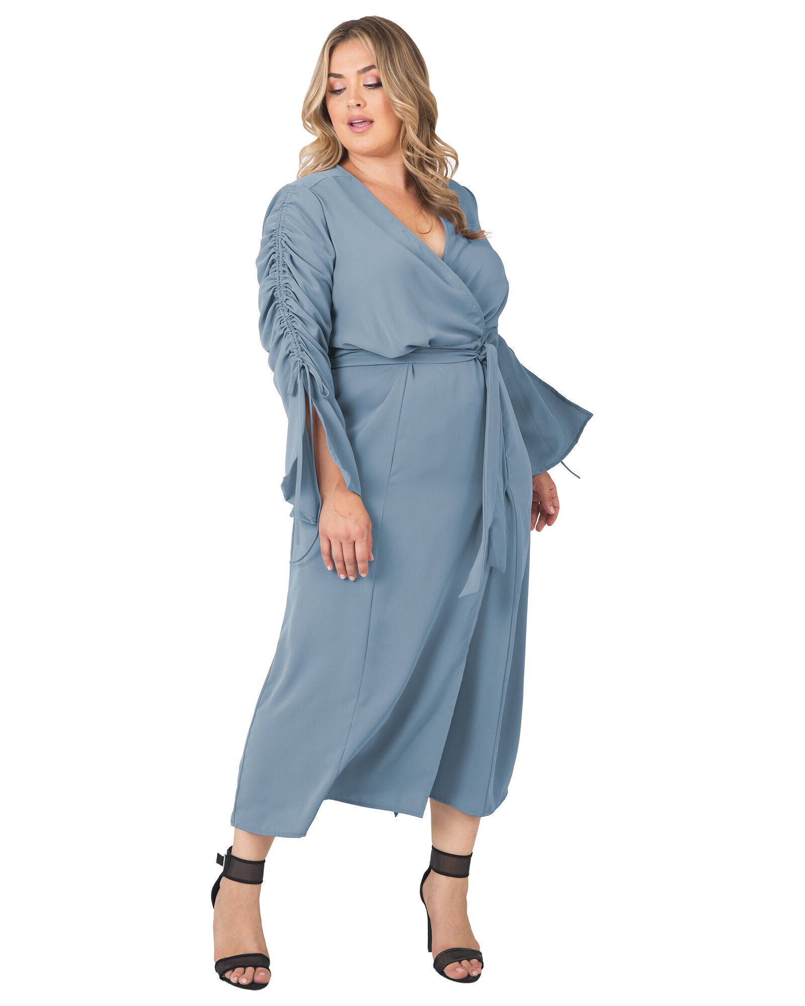 Standards & Practices Long Sleeve Maxi Wrap Dress, SLATE / Light Blue, alternate image number 2