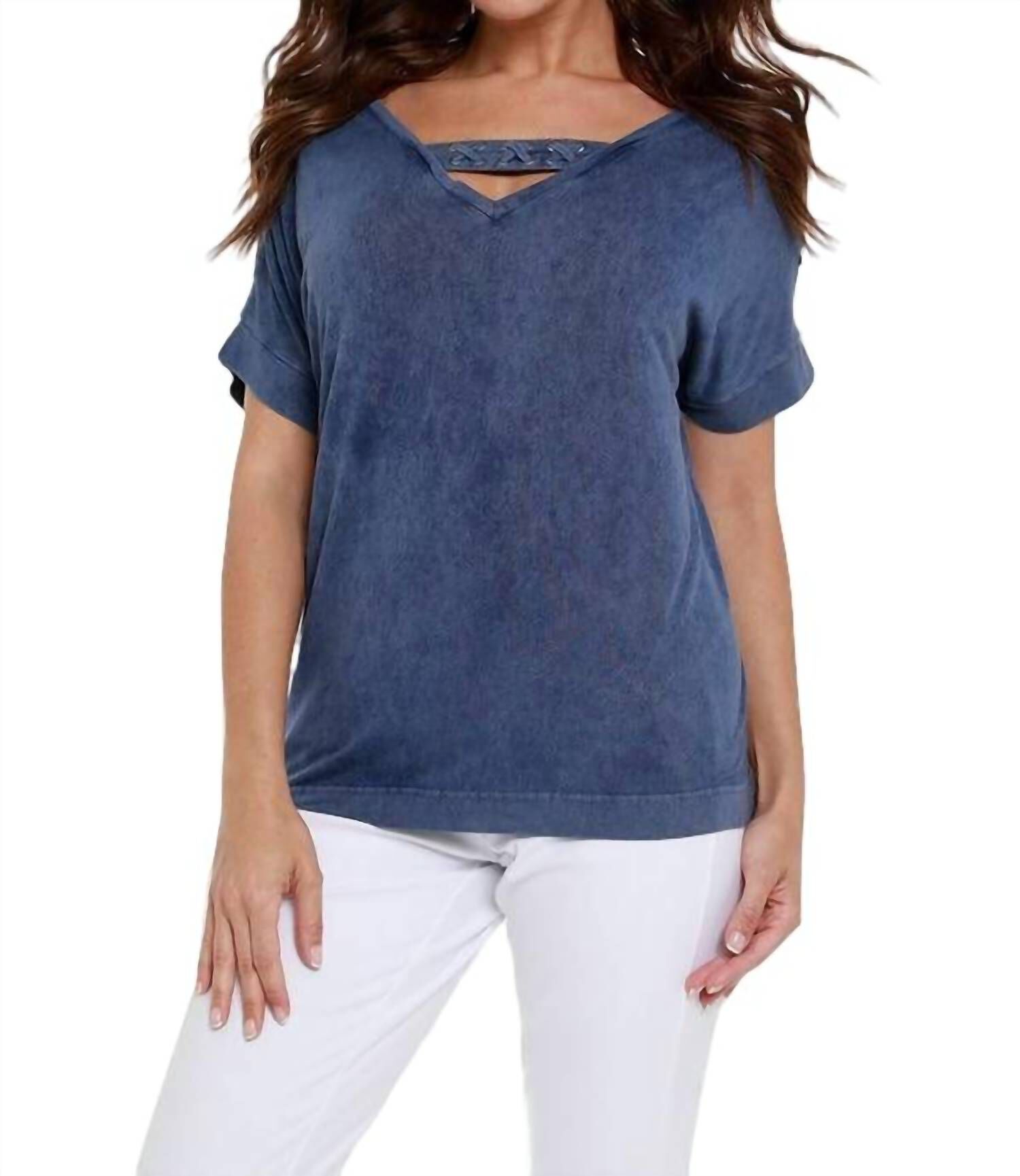 FRONT TO BACK BRAIDED TOP IN DENIM, Denim / Navy, hi-res image number 0