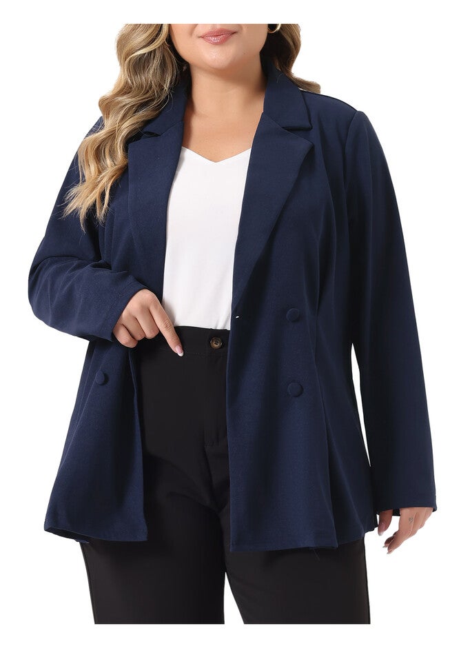 LAPEL COLLAR ELEGANT DOUBLE BREASTED WORK BLAZER, Navy Blue / Navy, alternate image number 2