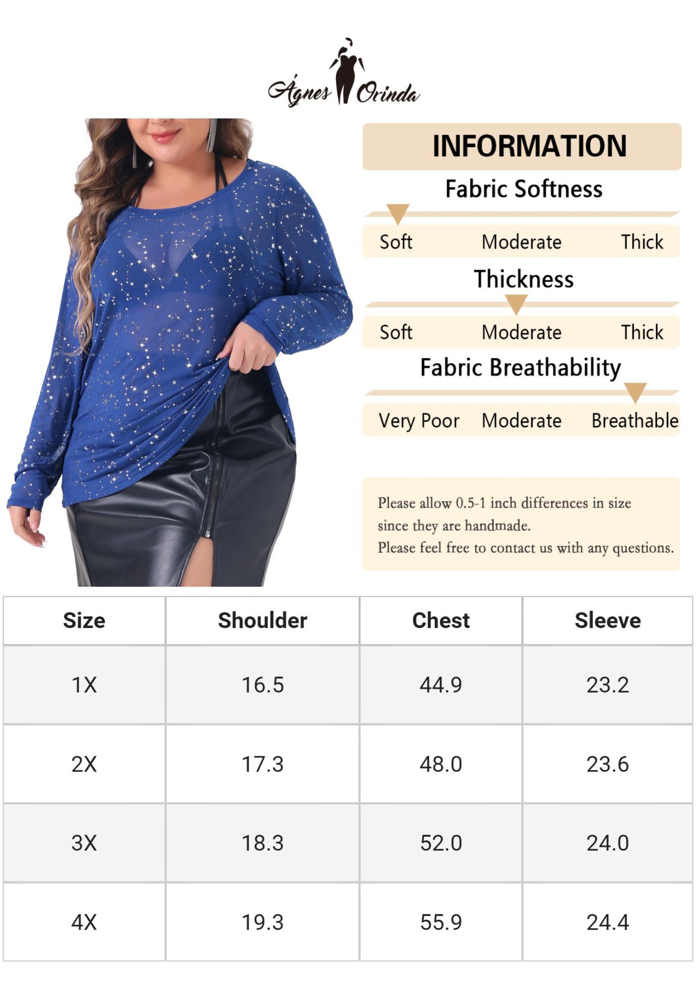 Sheer Mesh Long Sleeve Crew Neck Top, Dark Blue / Cornflower Blue, alternate image number 4