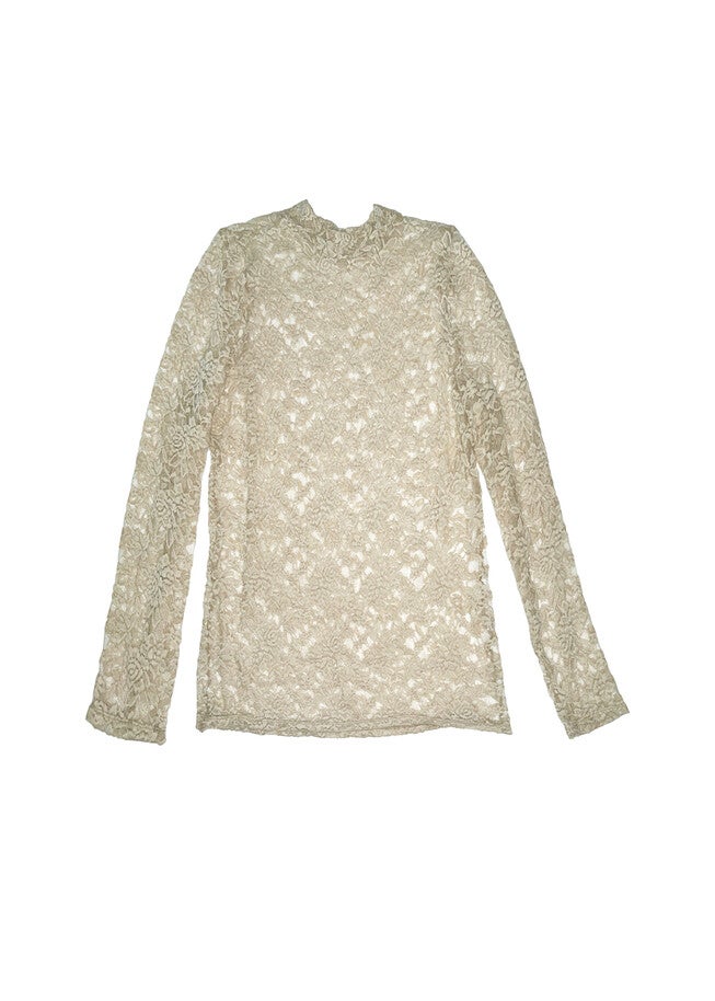 NOVA STRETCH LACE MOCK TURTLENECK, Cream / Cream, hi-res image number 0