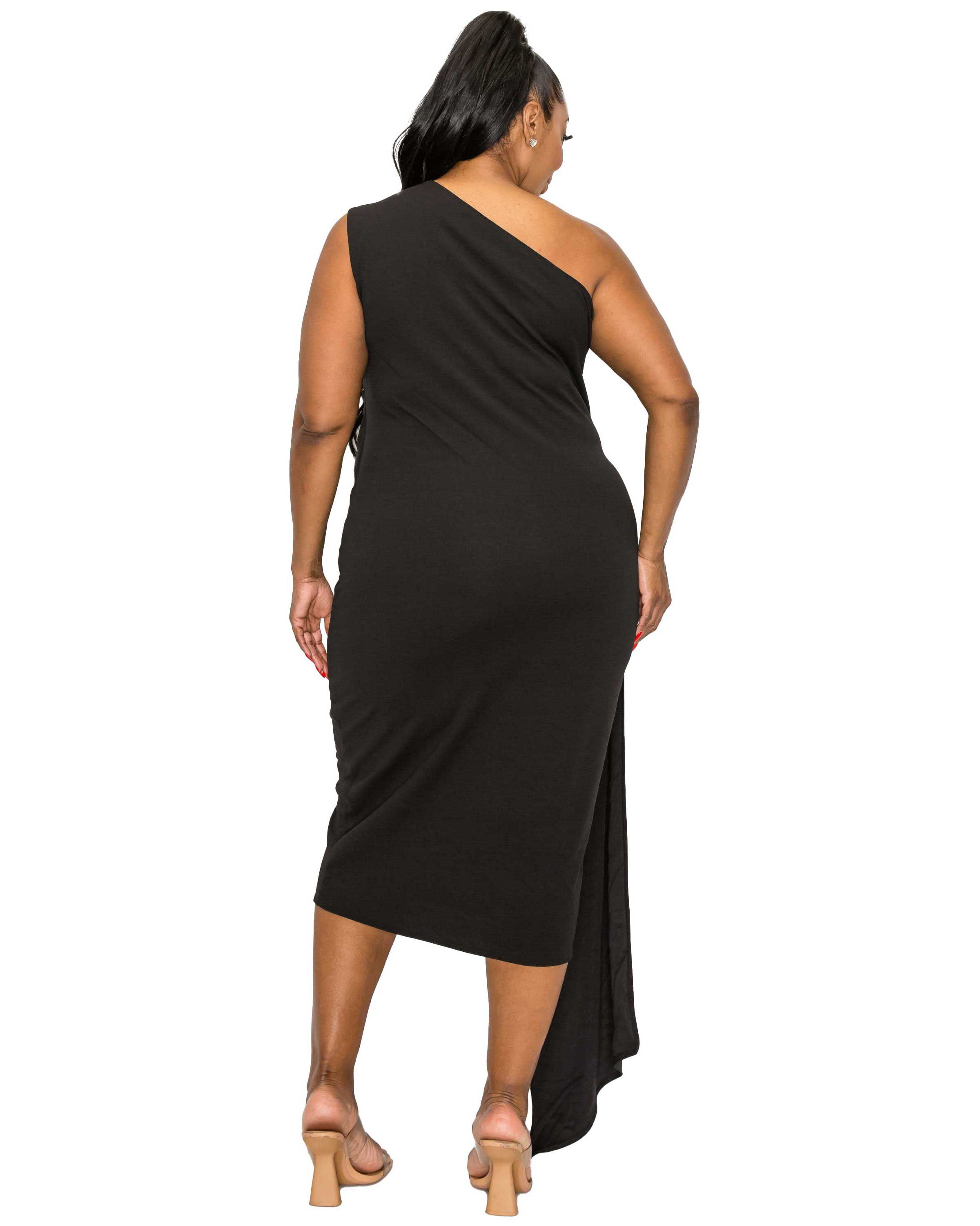 ESME FRONT DRAPED SASH DRESS, Black / Black, alternate image number 2