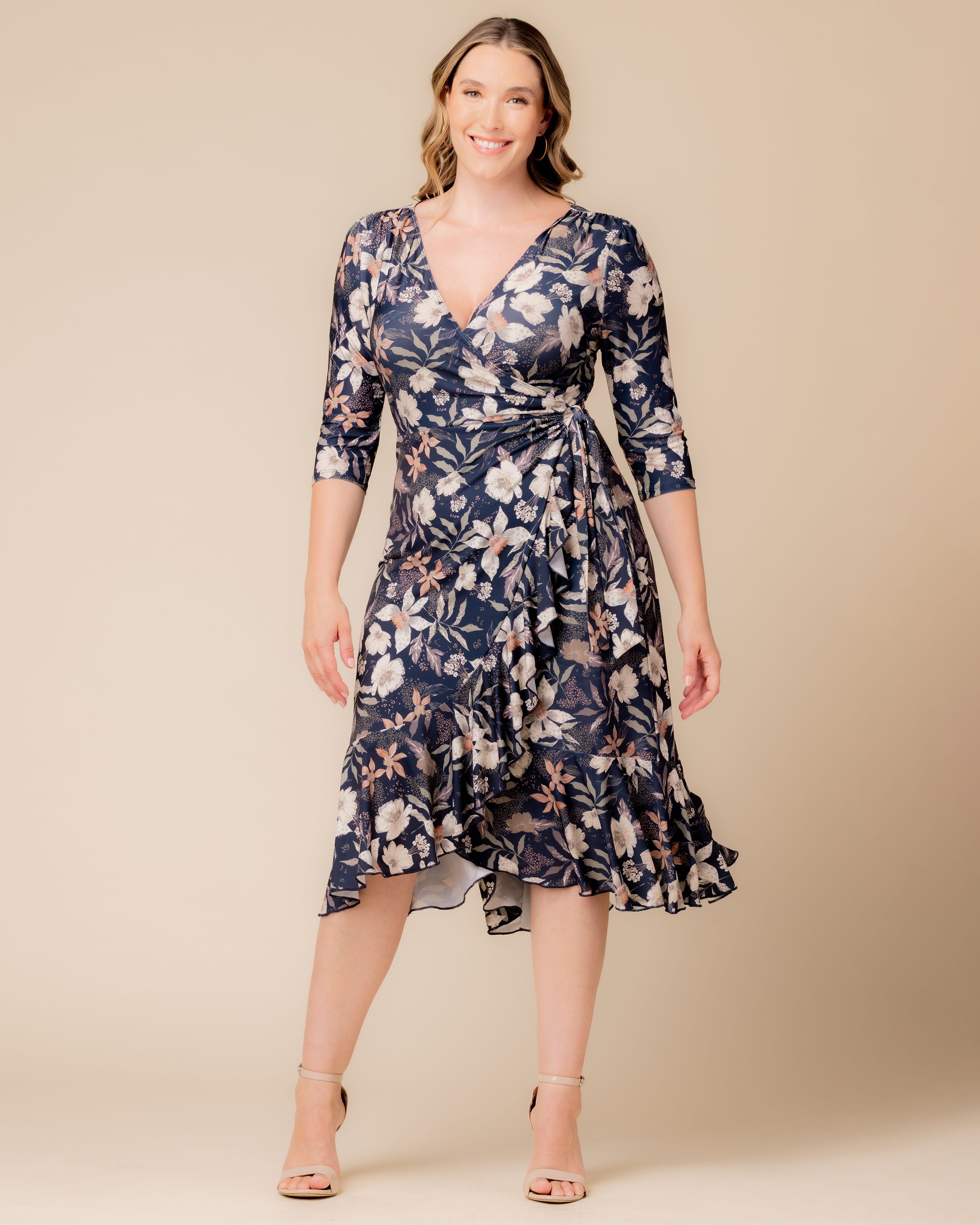 Flirty Flounce Wrap Dress, SOFT NAVY FLORALS / Navy, alternate image number 5