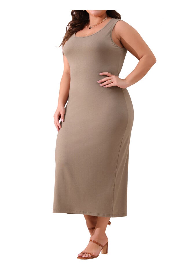 Sleeveless Crewneck Knit Sweater Maxi Tank Dress, Light Brown / Brown, alternate image number 2