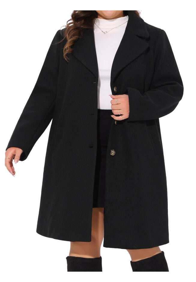 Single Breasted Notched Lapel Coat, Black / Black, alternate image number 2