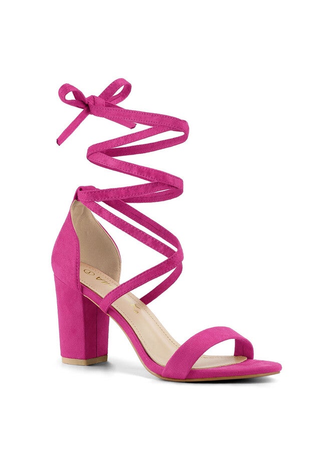 Strappy Chunky High Heels Lace Up Heels Sandals, Hot Pink / Deep Fuchsia, hi-res image number null