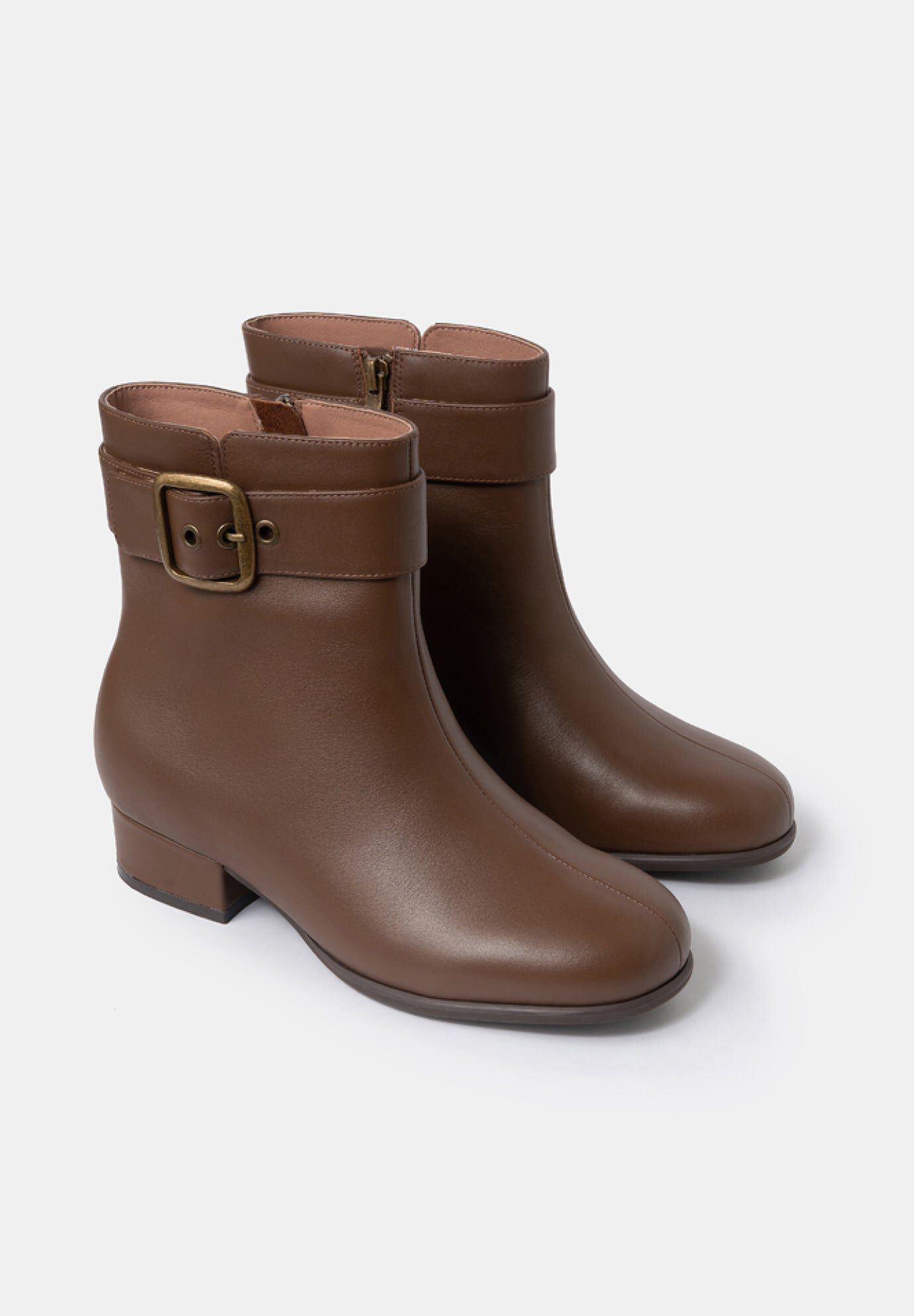Zoe Mid Heel Buckle Booties, Brown Sugar / Brown, alternate image number 1