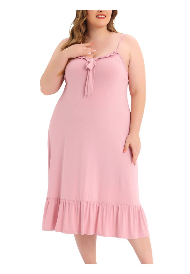 Sweetheart Neck Ruffle Trim Midi Cami Nightdress, Pink / Pink, alternate image number 2