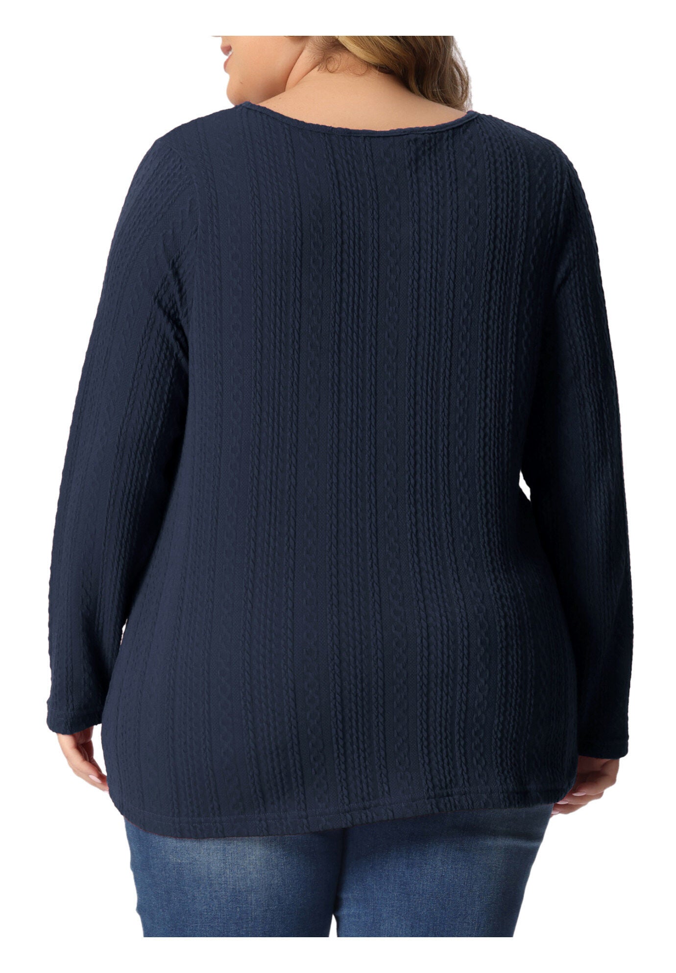 V Neck Long Sleeve Basic Knit Top Tee T-Shirt, Navy Blue / Navy, alternate image number 3