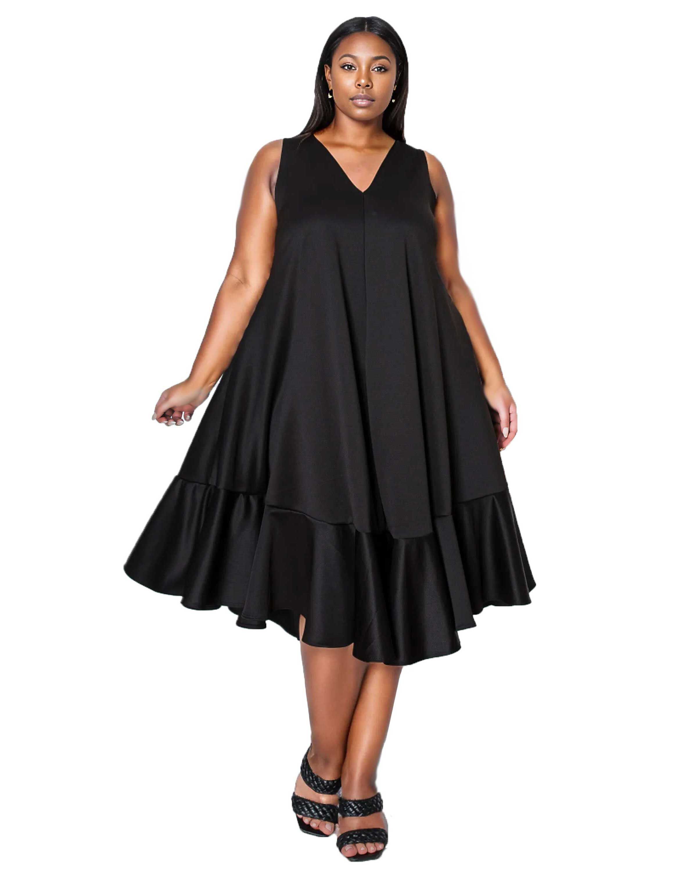 SIMONE SLEEVELESS POCKET FLARE DRESS, Black / Black, hi-res image number 0