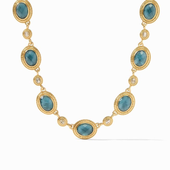 TUDOR STONE NECKLACE IN IRIDESCENT PEACOCK BLUE, Iridescent Peacock Blue / Gold, hi-res image number null