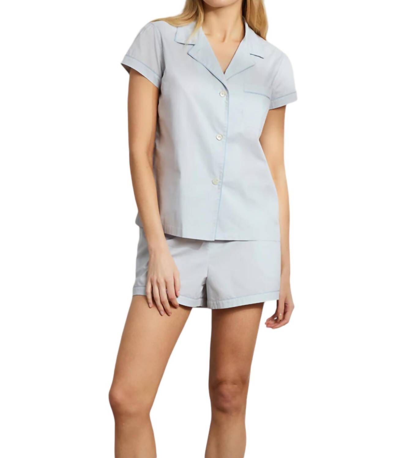 ORGANIC COTTON POPLIN SHORT PAJAMA SET, Fresh Air / Azure Blue, hi-res image number 0