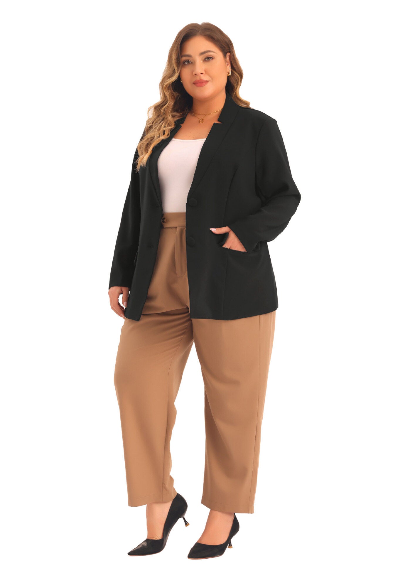 BUTTON LONG SLEEVE BUSINESS SUIT BLAZER, Black / Black, hi-res image number 0
