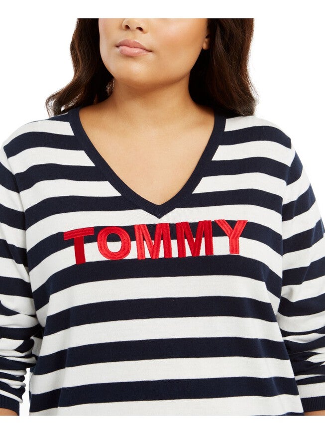 Tommy Hilfiger Cotton Striped V Neck Sweater, , alternate image number null