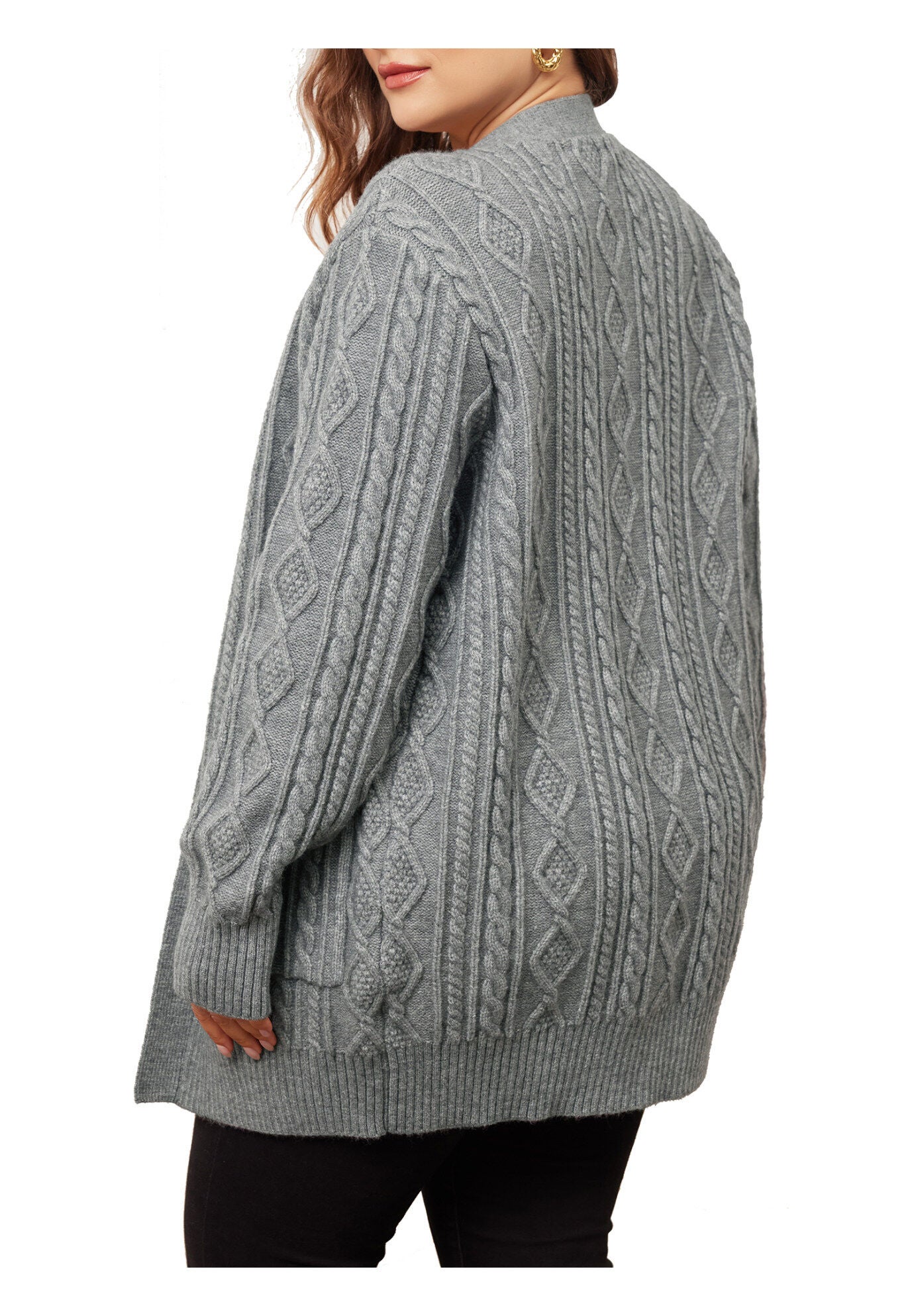 OPEN FRONT LIGHTWEIGHT SWEATER CARDIGAN WITH POCKETS, Gray / Light Grey, alternate image number 3