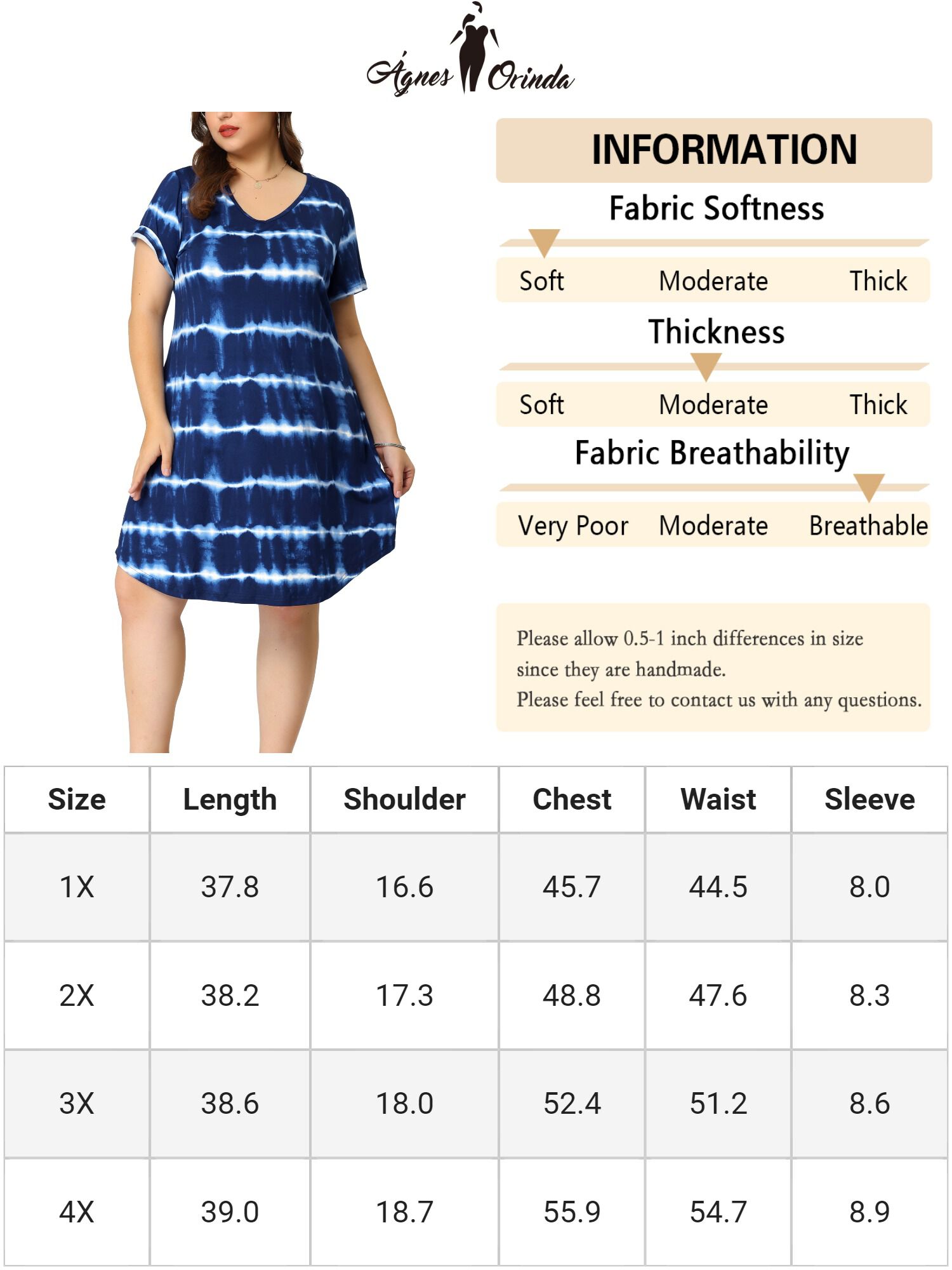 Tie Dye Summer V Neck Short Sleeve Dress, Dark Blue / Navy, alternate image number 2