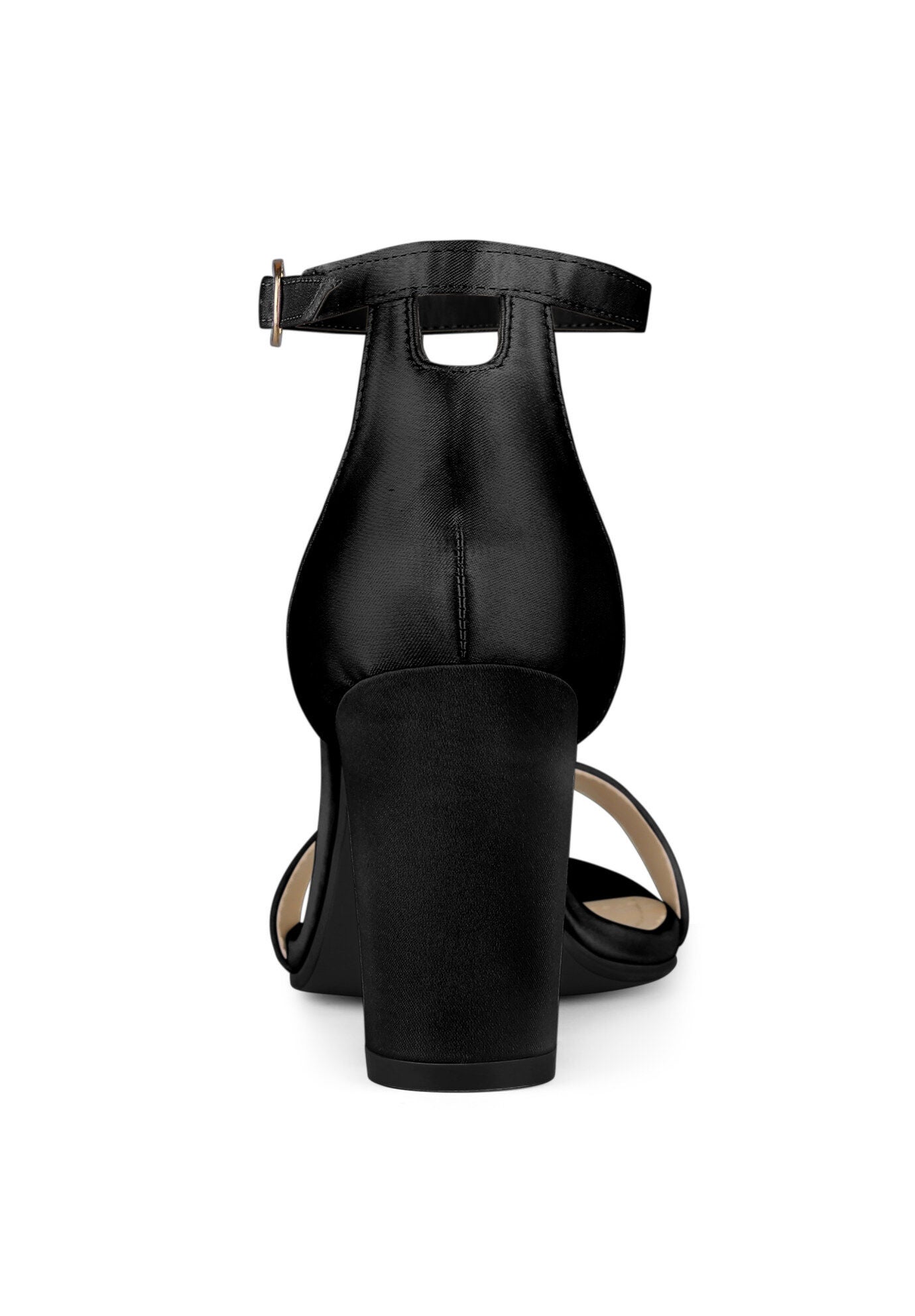 Satin Open Toe Ankle Strap Chunky Heels Sandals, Black / Black, alternate image number 3