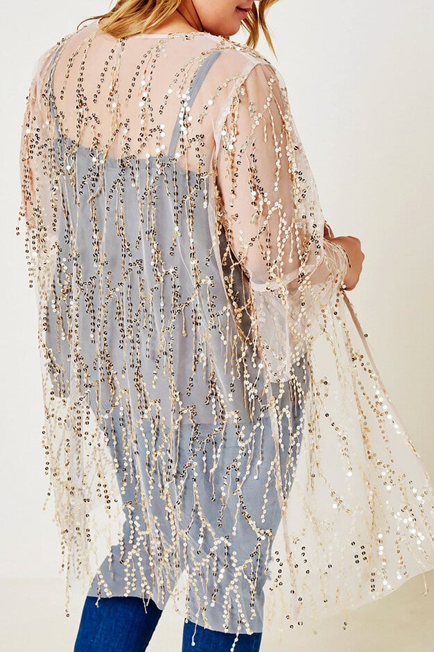 Sparkle Sequin Kimono Duster, Light Pink / Pink, alternate image number 3