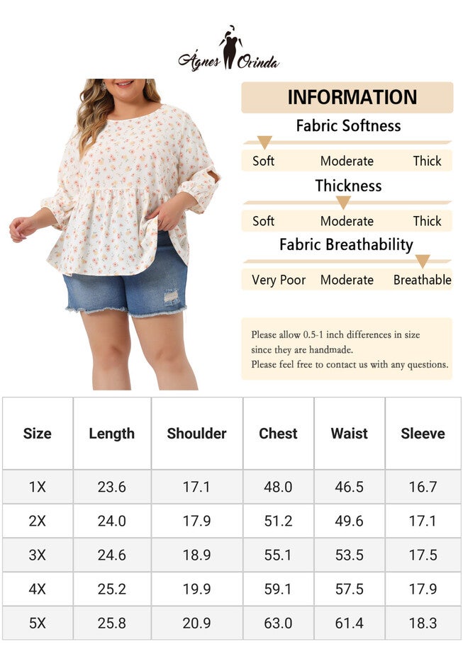 Floral Blouse Cut Out 3/4 Sleeve Babydoll Peplum Top, White Red / White, alternate image number 4
