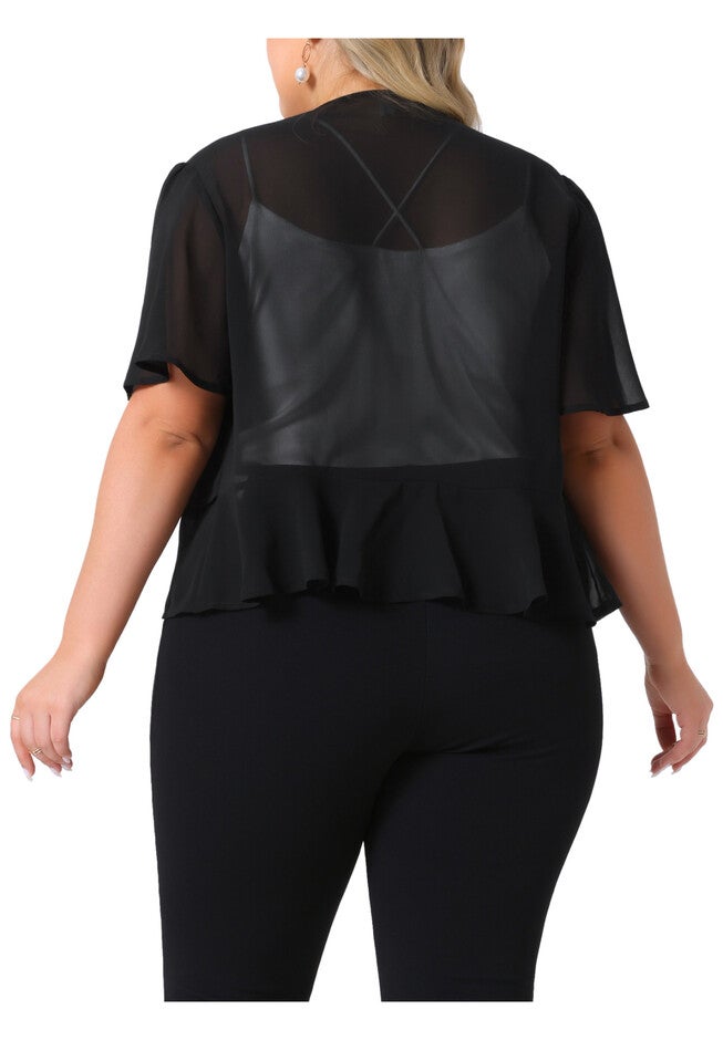 Summer Open Front Cropped Sheer Shrug, Black / Black, alternate image number 1
