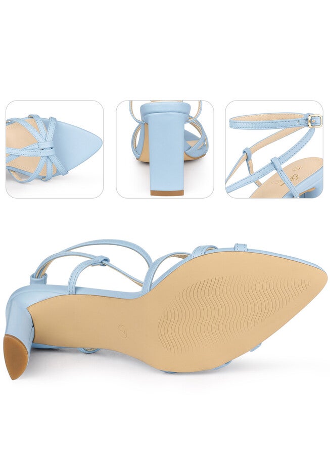 Cross Heeled Sandal Slingback Open Toe Strappy Sandals, Light Blue / Light Blue, alternate image number 2
