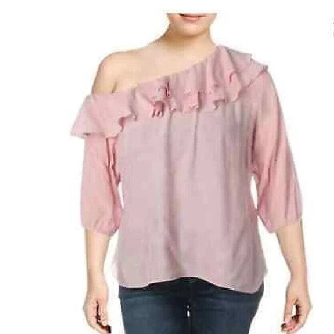 City Chic Women's Trendy Plus Ruffled One Shoulder Top Pink size XS, Pink / Pink, hi-res image number null