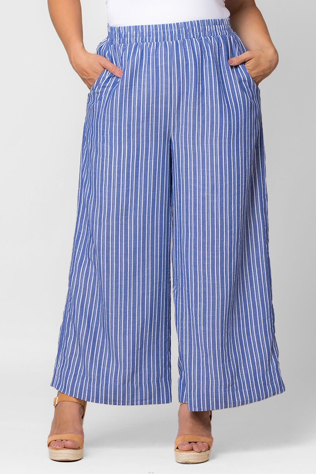 Eva Wide Leg Palazzo Pants, Blue Stripe / Azure Blue, alternate image number 2