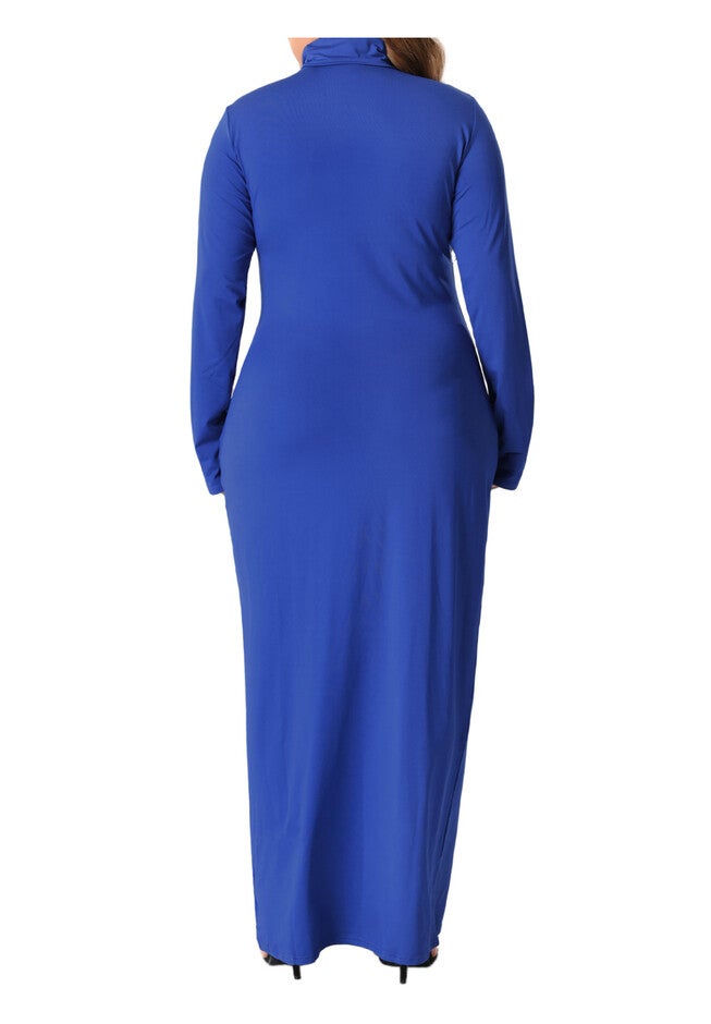 Turtleneck Long Sleeve Bodycon Long Maxi Pencil Dress, Royal Blue / Royal Blue, alternate image number null