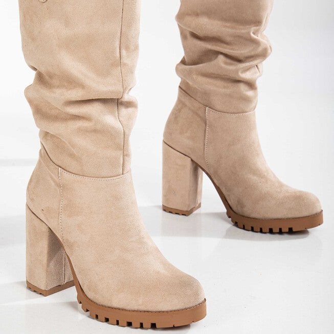 ANAIS - BEIGE SUEDE SLOUCH PLATFORM BOOTS, BEIGE / Beige, alternate image number 3