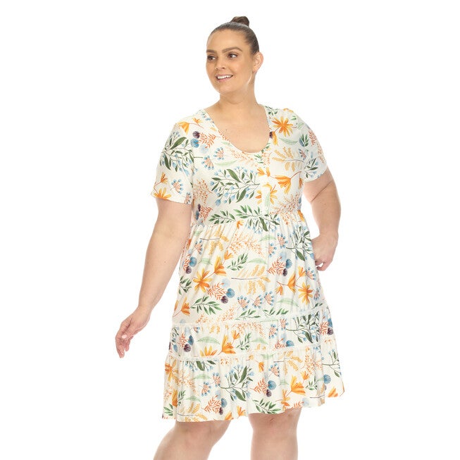 White Mark  Floral Short Sleeve Knee Length Dress, White / White, alternate image number 4