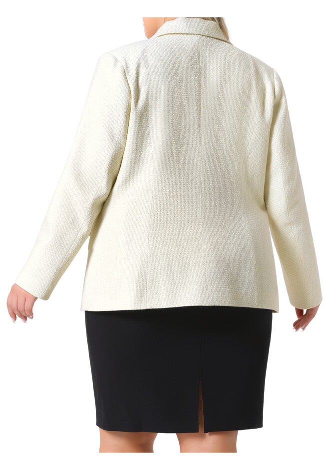 One Button Tweed Blazers Long Sleeve Work Jackets, Beige / Beige, alternate image number null
