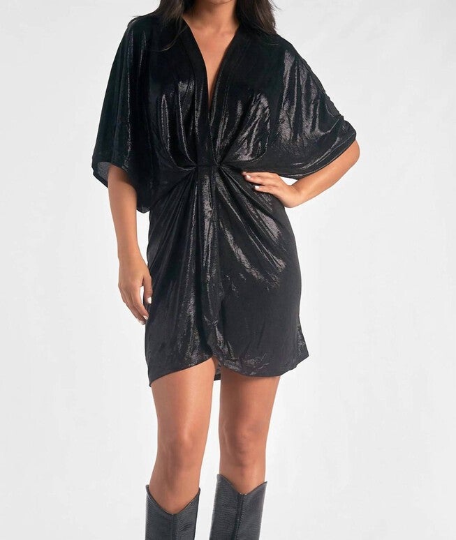 LIQUID METAL DOLMAN SLEEVE DRESS IN BLACK, Black / Black, hi-res image number null
