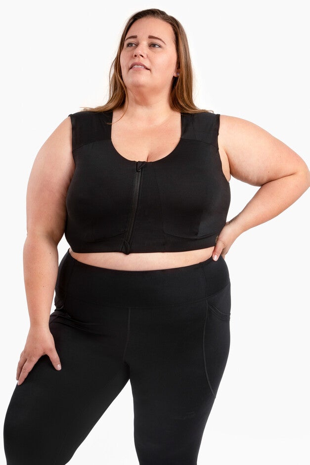 Curve Zip Bra - Eco Jersey (DD+), Noir Black / Black, alternate image number 2