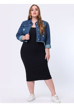 WASHED DISTRESSED CROPPED DENIM JACKET