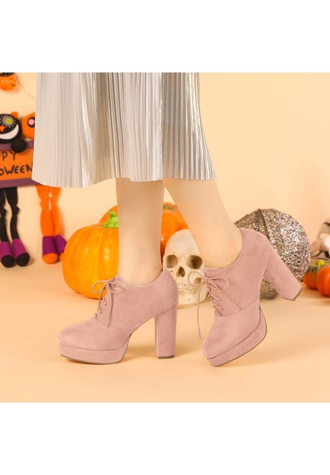 PLATFORM CHUNKY HEEL LACE UP BOOTIES, Dusty Pink / Pink, alternate image number 1