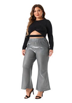 METALLIC SPARKLY HIGH WAIST WIDE LEG PALAZZO PANTS