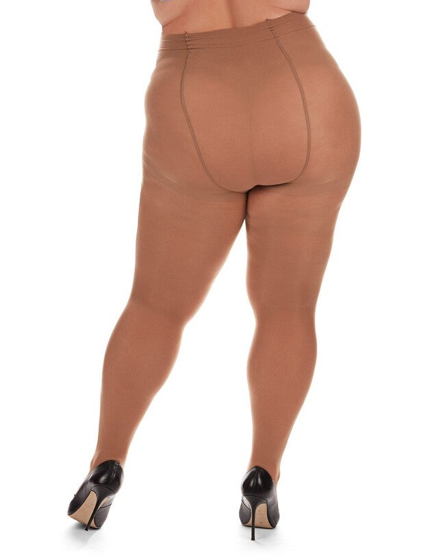 Microfiber Opaque Plus Size Curvy Control Top Tights, Honey / amber, alternate image number 2