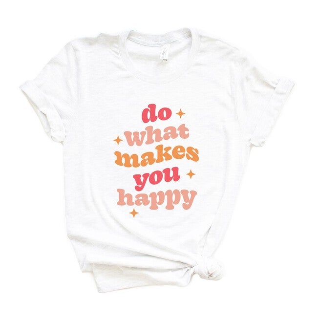 Makes You Happy Stars Short Sleeve Graphic Tee, White / White, hi-res image number null