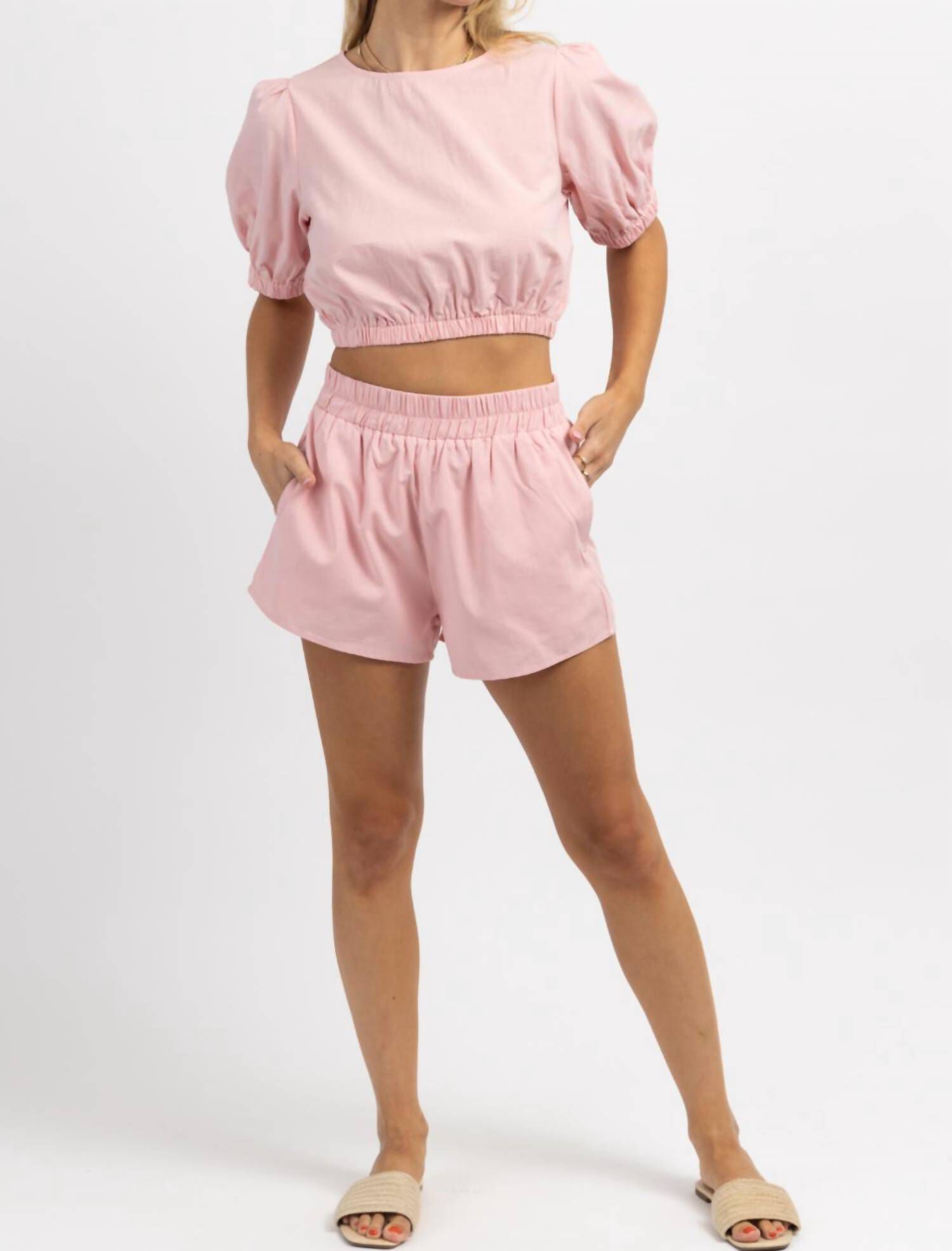Barcelona Linen Short Set In Pink, Pink / Pink, hi-res image number 0