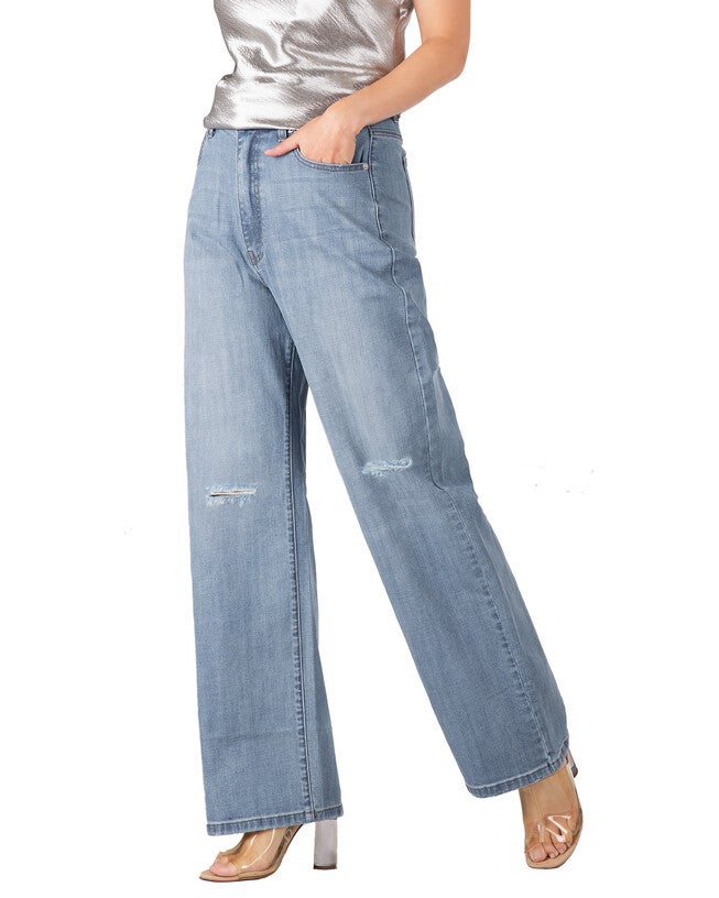 Alora Women's Subtle Distressed Boyfriend Jeans, Stone Wash Blue / Medium Wash, alternate image number 4
