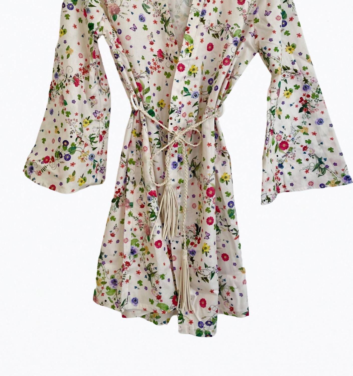MARIANNE FLORAL ORGANIC COTTON KIMONO IN WHITE FLORAL, , alternate image number 4