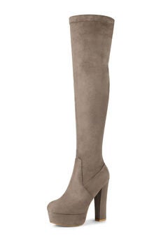 PLATFORM BLOCK HEEL OVER KNEE HIGH BOOTS